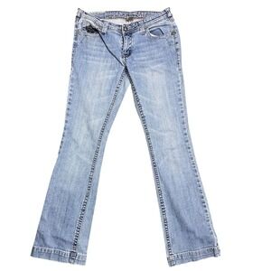 Industrial Cotton Women's Y2K Flare Jeans Light‎ Wash Embroidered Back Pocket 9